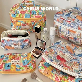 CYRUS WORLD Túi đựng mỹ phẩm Graffiti đầy màu sắc Trái tim cô gái dễ thương Dung tích lớn Túi vệ sinh du lịch di động Đồ lặt vặt Túi lưu trữ Bộ ba mảnh