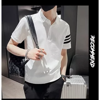 [M-3xl] Mùa hè 2024 Áo sơ mi Polo tay ngắn sọc trơn mới