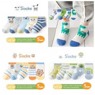 Bộ 5 Đôi Vớ Cotton In Họa Tiết Hoạt Hình Dễ Thương Cho Bé Từ 1 Đến 12 Tuổi