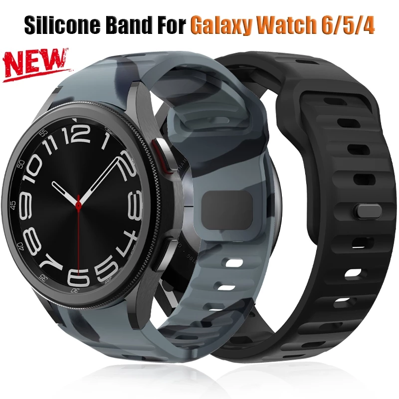 Không Khoảng Cách Camo Dây Đeo Thể Thao Silicon Cho Galaxy Watch 6 4 Cổ Điển 47mm 43mm Đồng Hồ FE 40mm Vòng Tay Galaxy Watch7 6 4 5 Pro 45mm 40mm 44mm Thắt Lưng