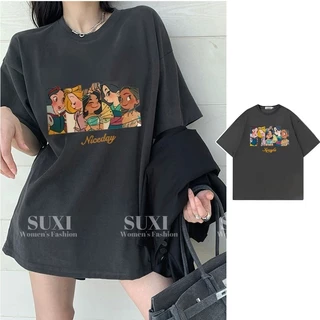 Suxi Mới Phong Cách Hàn Quốc In Hình Cotton Thời Trang Bạn Trai Phong Cách Cotton Nguyên Chất Áo Thun Nữ Tay Ngắn 240219