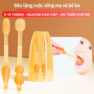 👶Bàn chải đánh răng cho bé cao cấp BBShine, Set rơ lưỡi silicon cho bé 0-18 tháng mềm mại