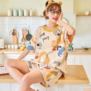 Bộ ngủ nữ pijama cộc tay chất thun cotton hoạt hình hot 2024