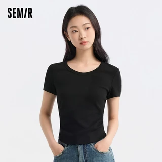 Semir Áo Phông thun ngắn tay dành cho nữ Slim-Fit Cổ chữ V Vai trước Đơn giản 2024 Phong cách mới Antib