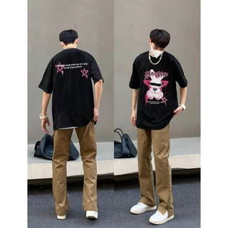 Pear DODO Thương Hiệu Địa Phương Graffiti Thỏ In Oversize 100% Cotton Áo Thun Unisex Tay Ngắn 240321