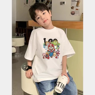 100% cotton nguyên chất Áo thun ngắn tay bé trai và bé gái mùa hè mới Mario gia đình trẻ em đường phố nhỏ và vừa Áo thun nửa tay cổ tròn trẻ em