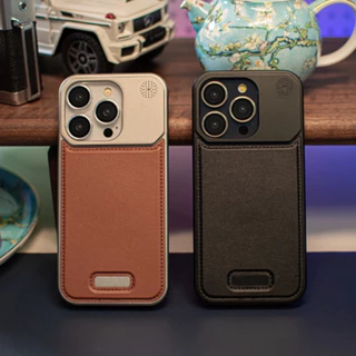 【Metal+Leather Aromatic Hard case/Brown】ốp lưng compatible for iPhone 13 14 15 pro max case