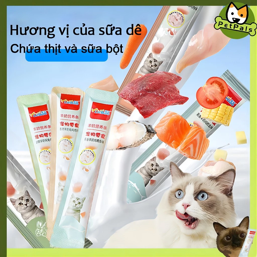 PetPals 5 cây gậy Súp thưởng cho mèo hợp cho mèo con pate mèo Súp thưởng cho mèo thanh cat food đồ ăn nhẹ mèo sữa dê dải dinh dưỡng thịt dải dinh dưỡng thức ăn cho mèo giàu dinh dưỡng siêu ngon thú cưng HHMPS0031