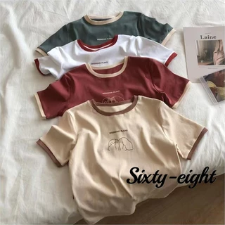 Sixty-eight🎀Áo thun ngắn tay màu sắc vừa vặn mùa hè Phong Cách Hàn Quốc có đáy áo cotton sơ mi nữ NVZA091