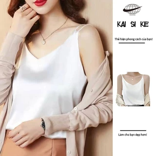 Kaisike Áo hai dây cỡ lớn dành cho nữ mùa hè 2024 bên ngoài cổ chữ V bộ đồ nhỏ không tay áo vest đáy satin gợi cảm