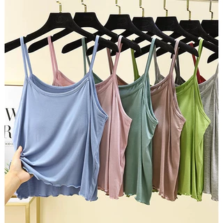 Có Miếng Lót Ngực Modal Camisole Nữ Mùa Hè Mỏng Phong Cách Không Tay Top Size Lớn Rời Thường Ngày Đáy Áo Sơ Mi