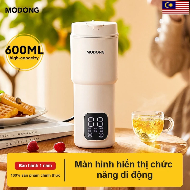 MODONG Cốc nước nóng điện di Ấm đun nước mini điều nhiệt đa chức năng, dung tích 600ml, sôi nhanh, nhiệt độ màn hình kỹ thuật số