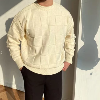 Áo len ca rô nam Vupan CREW NECK KNIT Áo len giản dị tối giản