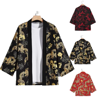 Áo kimono Nhật Bản Dài Tay Dáng Rộng In Hình Rồng Toàn Diện Thoải Mái Cho Nam