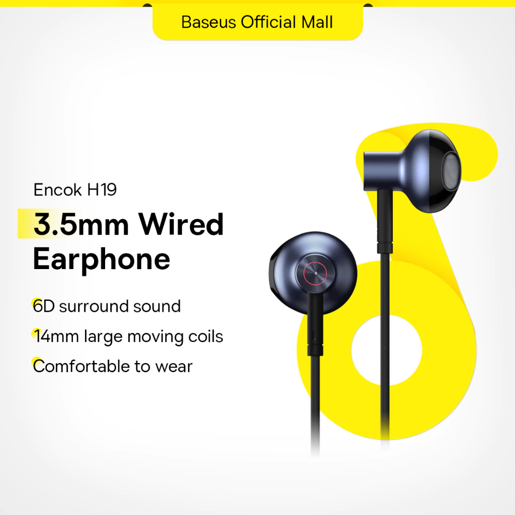 Tai Nghe Nhét Tai Baseus H19 Âm Thanh Nổi 6D Và Mic Cho Điện Thoại Xiaomi Có Dây 3.5mm