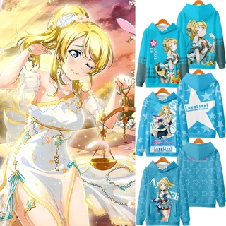 Anime mới LoveLive! Áo Hoodie EliAyase Thời trang nam Nhật Bản dáng rộng dành cho nữ ❥ ❈ Áo len in hình Unisex Áo khoác có mũ trùm đầu dài tay thông thường Top Cosplay