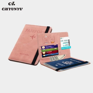 CAIYUNYU Túi hộ chiếu ID Da-feel pu da Ví du lịch RFID