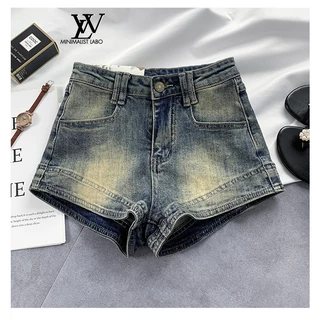 Minimalist Labo Quần short vải denim lưng cao retro thời trang phong cách Hàn Quốc 2024