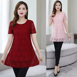 Mùa hè Plus Size Ren Top Nữ Tay Ngắn Rời Trơn Áo Sơ Mi Đơn Giản