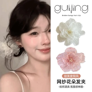 Organza Camellia Hoa Kẹp Tóc Bên Kẹp Tóc Đuôi Ngựa Kẹp Tóc Nổ Kẹp Mũ Đội Đầu Cô Gái Ngọt Ngào Siêu Cổ Tích Mũ Đội Đầu