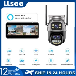 LLSEE ICSEE 8X Zoom quang 9MP Camera 3 mắt ngoài trời WIFI 360 độ Camera không dây PTZ Điều khiển điện thoại di động Camera IP không thấm nước Theo dõi chuyển động 4K Màn hình ban đêm đầy màu sắc Cuộc gọi hai chiều