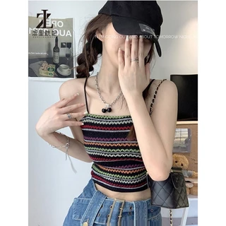 ZHELIHANGFEI Áo croptop 2 dây dệt kim thời trang Hàn Quốc cho nữ