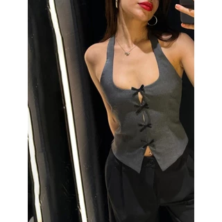 Retro Ins Nơ Đẹp Top Nữ Thời Trang Mùa Hè rỗng gợi cảm hot girl vest