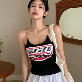 Áo Vest Camisole Plus Kích Thước Quần Áo Nữ Ngọt Ngào Nóng Cô Gái In Hình Áo Mùa Hè Vô Hình Dây Đeo Vai Phong Cách Ngắn 100kg Áo Bên Ngoài Mặc Hợp Thời Trang