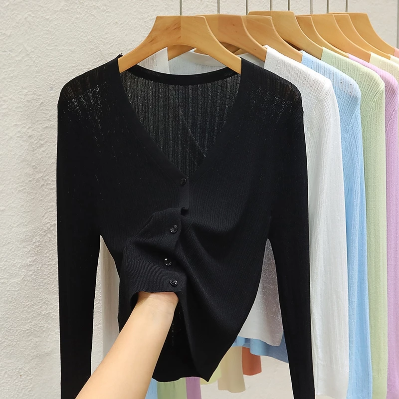 YAYUAN Đan Cardigan nữ phong cách mới V cổ đen