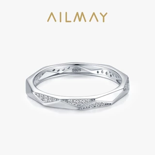 Ailmay Real Bạc 925 Tối Giản Nhẫn Trong Suốt Zircon Chống Dị Ứng Mỹ Trang Sức Quà Tặng