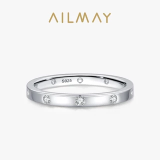 Ailmay Real Bạc 925 Đơn Giản Zirconia Thiết Kế Hình Học Có Thể Xếp Chồng Nhẫn Dành Cho Nữ Kỷ Niệm Món Quà Trang Sức Mỹ