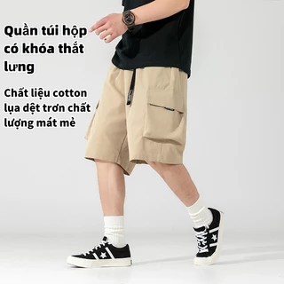 Quần short phong cách công sở thắt lưng có khóa mới mùa xuân hè dành cho nam, quần cotton năm điểm rộng rãi của thương hiệu thời trang, quần short đa năng hợp thời trang dành cho nam giới Nhật Bản