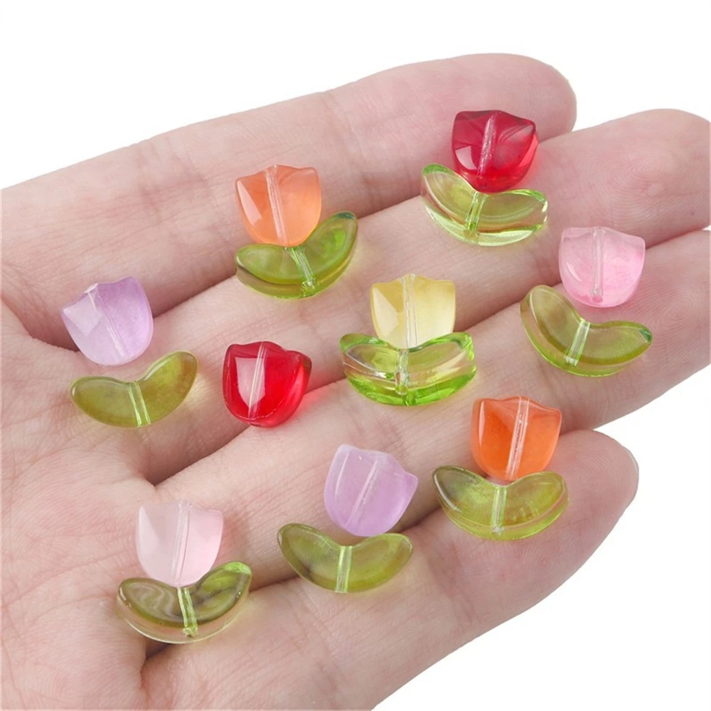 5 Lá Và 5 Hoa Nhiều Màu Sắc Gradient Thủy Tinh Tulip Cánh Hoa Đính Hạt Vòng Tay Trang Sức DIY