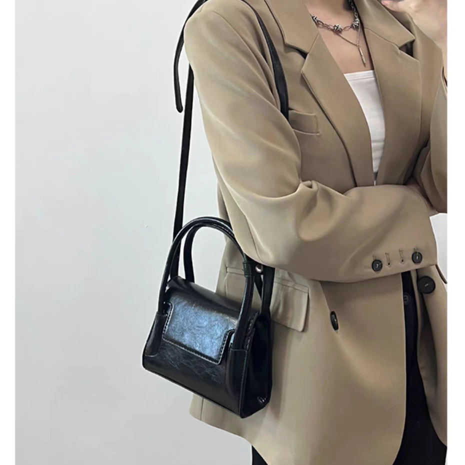 Túi đeo chéo mini SUPERCUTE bằng da PU màu trơn phong cách phương Tây thời trang cho nữ