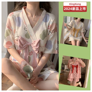 Đồ Ngủ Bộ Đồ Ngủ Nữ Cotton Nhật Bản Kimono Mùa Hè Đệm Phổ Biến Tay Ngắn Bộ Đồ Ngủ Mỏng Hoạt Hình Dễ Thương Nữ Váy Ngủ