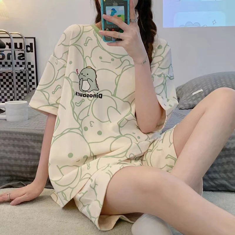Bộ đồ ngủ, Đồ Bộ Nữ mặc nhà Cotton Form rộng chất liệu cotton cao cấp oạt hình cộc tay quần đùi mùa hè dễ thương