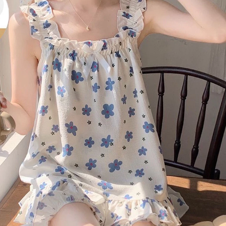 Bộ đồ ngủ cotton đôi với in hoạt hình cho phụ nữ [Lff0819]