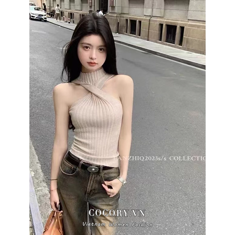 Cocorygirl Thời trang phù hợp Tất cả các trận đấu Áo dệt kim mỏng gợi cảm Quần áo nữ