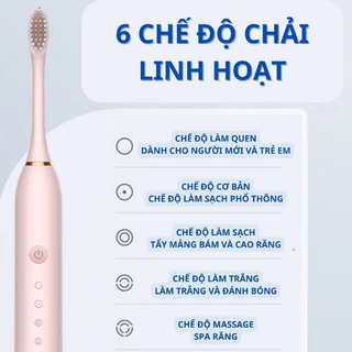 Bàn chải đánh răng điện sonic X3 chính hãng, công nghệ sóng âm chống nước 6 chế độ, miễn phí 4 đầu cọ