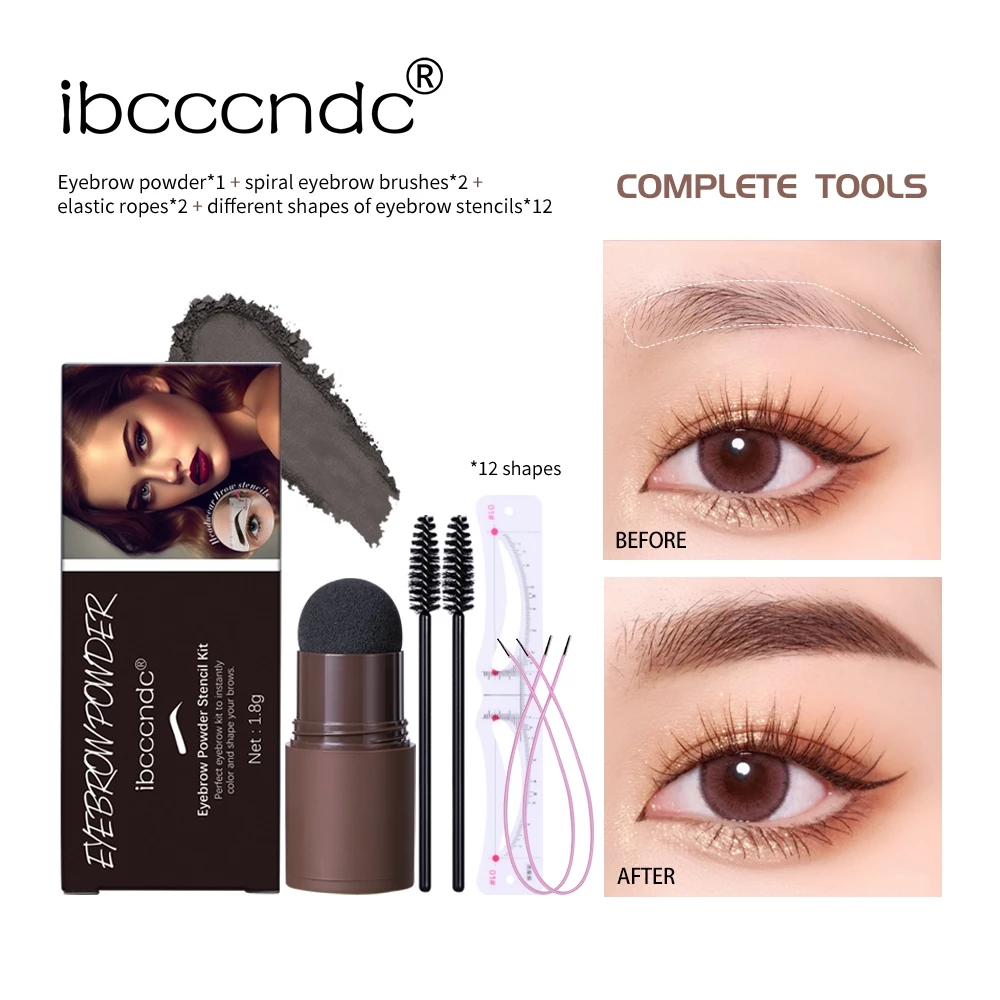 Bột kẻ chân mày Ibcccndc kèm 12 khuôn kẻ mày kèm dây đeo tiện lợi có thể tái sử dụng 1,8g