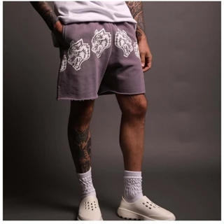 Wolves Nam Cotton Retro Đầu Gối Trên Kích Thước Quần Short Huấn Luyện Bóng Rổ Chạy Bộ Thể Dục Nhanh Khô Thoáng Khí Quần Short Thường Ngày INS Thời Trang Phong Cách Mỹ