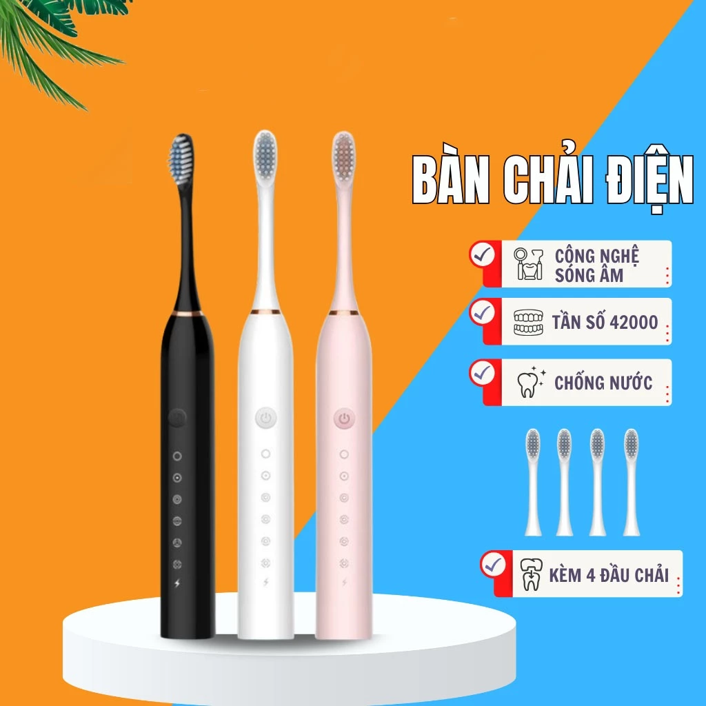 Bàn chải đánh răng điện sonic X3 chính hãng, công nghệ sóng âm chống nước 6 chế độ, miễn phí 4 đầu cọ _ SNX3