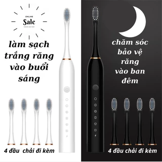 Bàn chải đánh răng điện sonic X3 chính hãng, công nghệ sóng âm chống nước 6 chế độ, miễn phí 4 đầu cọ _ SNX3