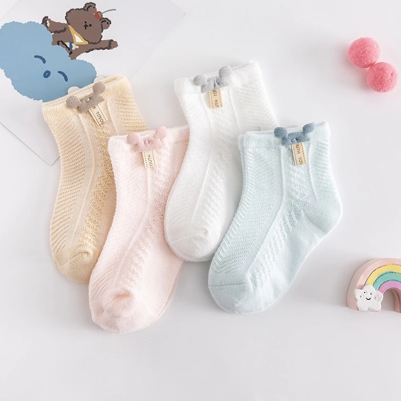 Tất lưới điều hòa cao cổ cotton thoáng khí họa tiết Mickey cho bé từ 0-4 tuổi