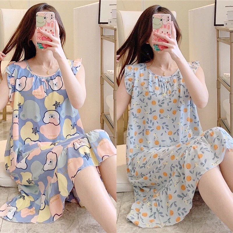 Váy mặc nhà lanh tole cotton tự nhiên,váy bầu sát nách phối bèo dễ thương, hoạ tiết trẻ trung, trang nhã,váy sát nách đuôi cá dáng dài cho nữ