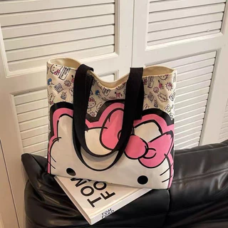 Túi đeo vai vải canvas in hình hellokitty dễ thương Túi đeo vai nữ sinh viên dung tích lớn