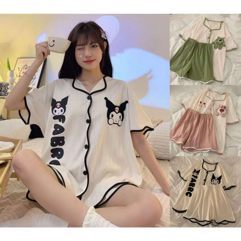 Bộ Đồ Ngủ Nữ Mùa Hè Dễ Thương Mỏng Ngắn Tay Ngắn Cardigan Bộ Đồ Hai Mảnh Hoạt Hình Ngọt Ngào Bên Ngoài Mặc Loungewear