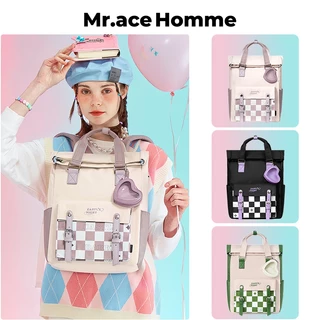 Mr. ace Homme Schoolbag Balo Đi Học Du Lịch Đựng Máy Tính Họa Tiết Kẻ Ô Mặt Trăng Ngôi Sao Cho Nam Và Nữ Sinh Đại Học