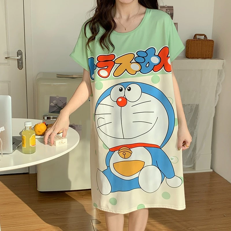 Váy ngủ big size nữ đầm ngủ mặc nhà in hoạt hình cute dễ thương mùa hè，Đồ mặc nhà nữ đơn giản và thoải mái