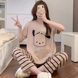 Phong Cách Mới Bộ Đồ ngủ nữ bigsize đồ bộ mặc nhà pijama nữ quần dài 50-70Kg cute dễ thương mặc ở nhà mùa hè